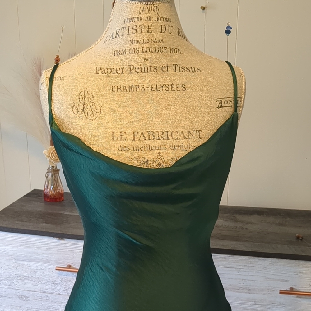 Elegant Green Satin Slip Dress